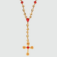 18K Real Gold Plated Red Gem Cross Lariat Necklace