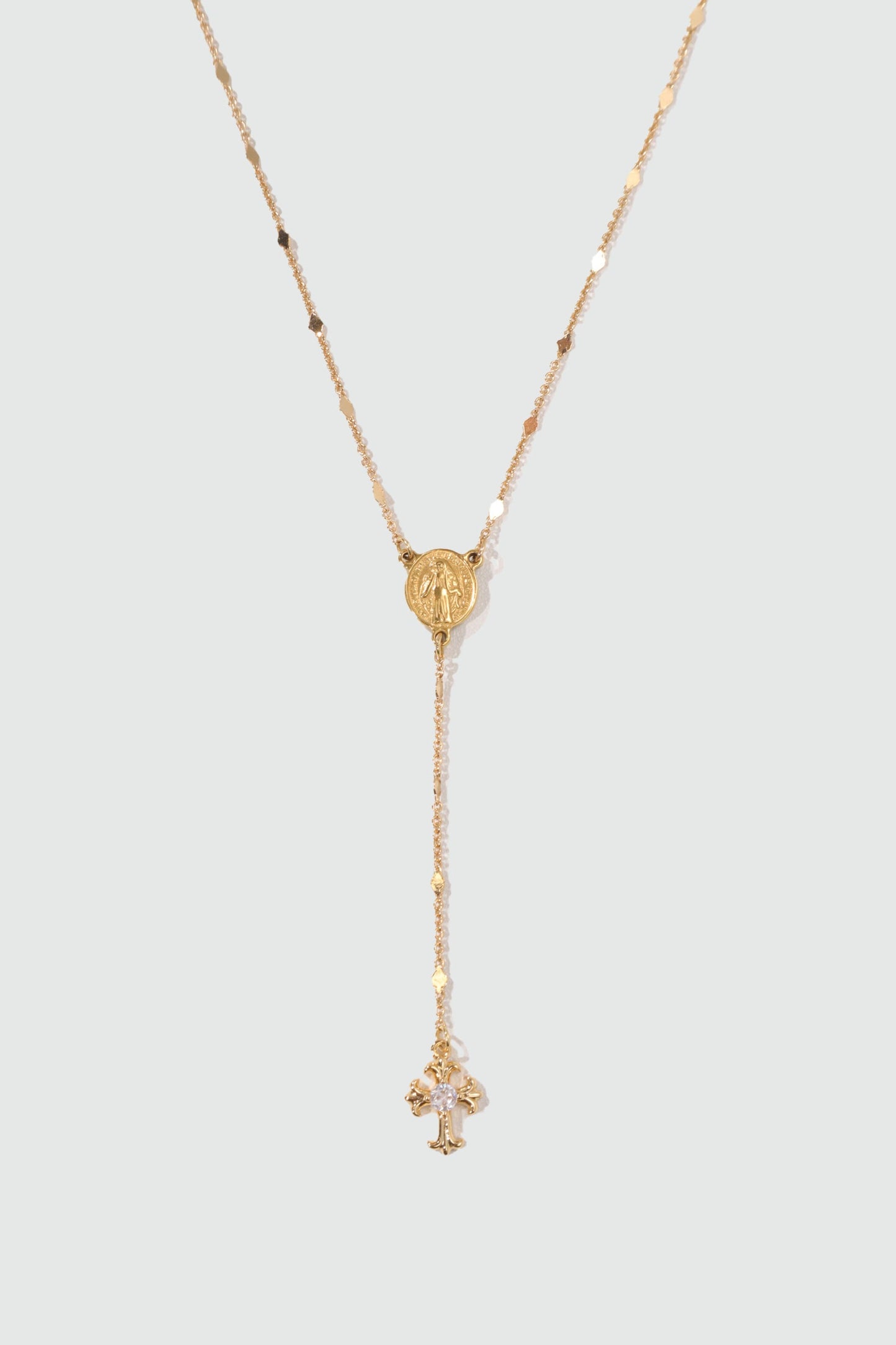 18K Real Gold Plated Cross Lariat Long Necklace