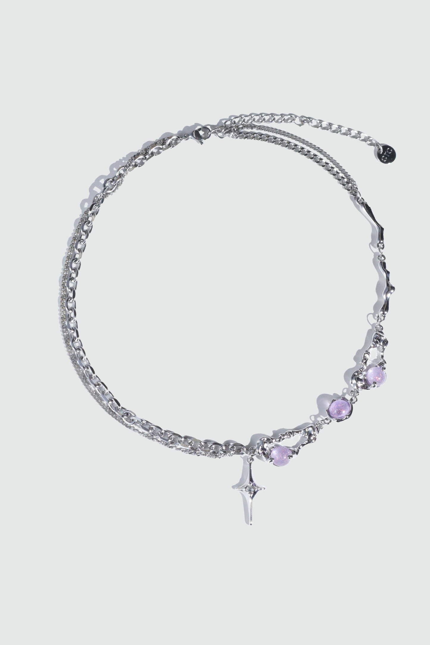 Platinum Plated Purple Glitter Gem Star Necklace
