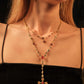 18K Real Gold Plated Red Gem Cross Lariat Necklace