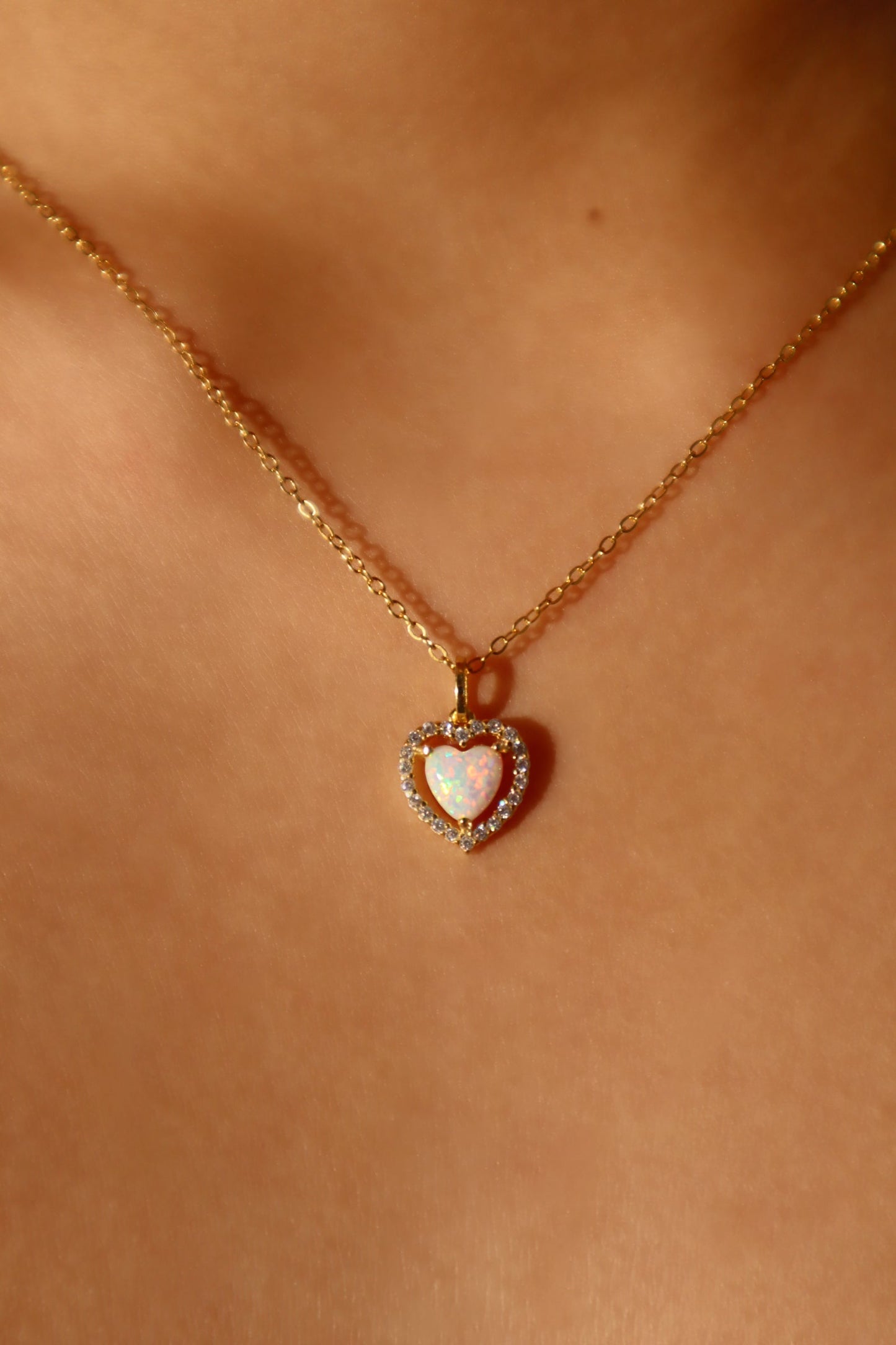 18K Gold Vermeil White Opal Heart Necklace