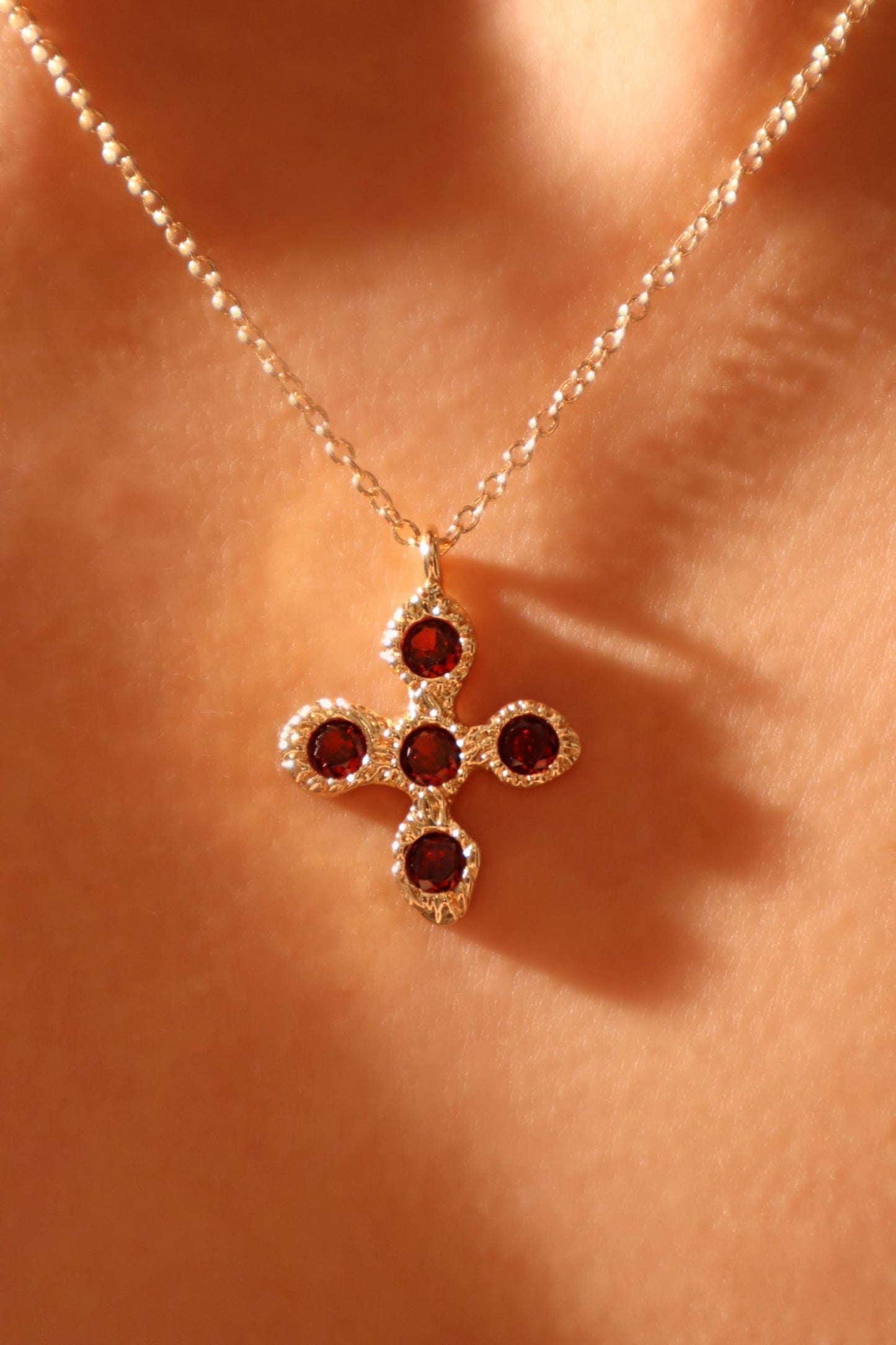 14K Real Gold Plated Red Cross Necklace