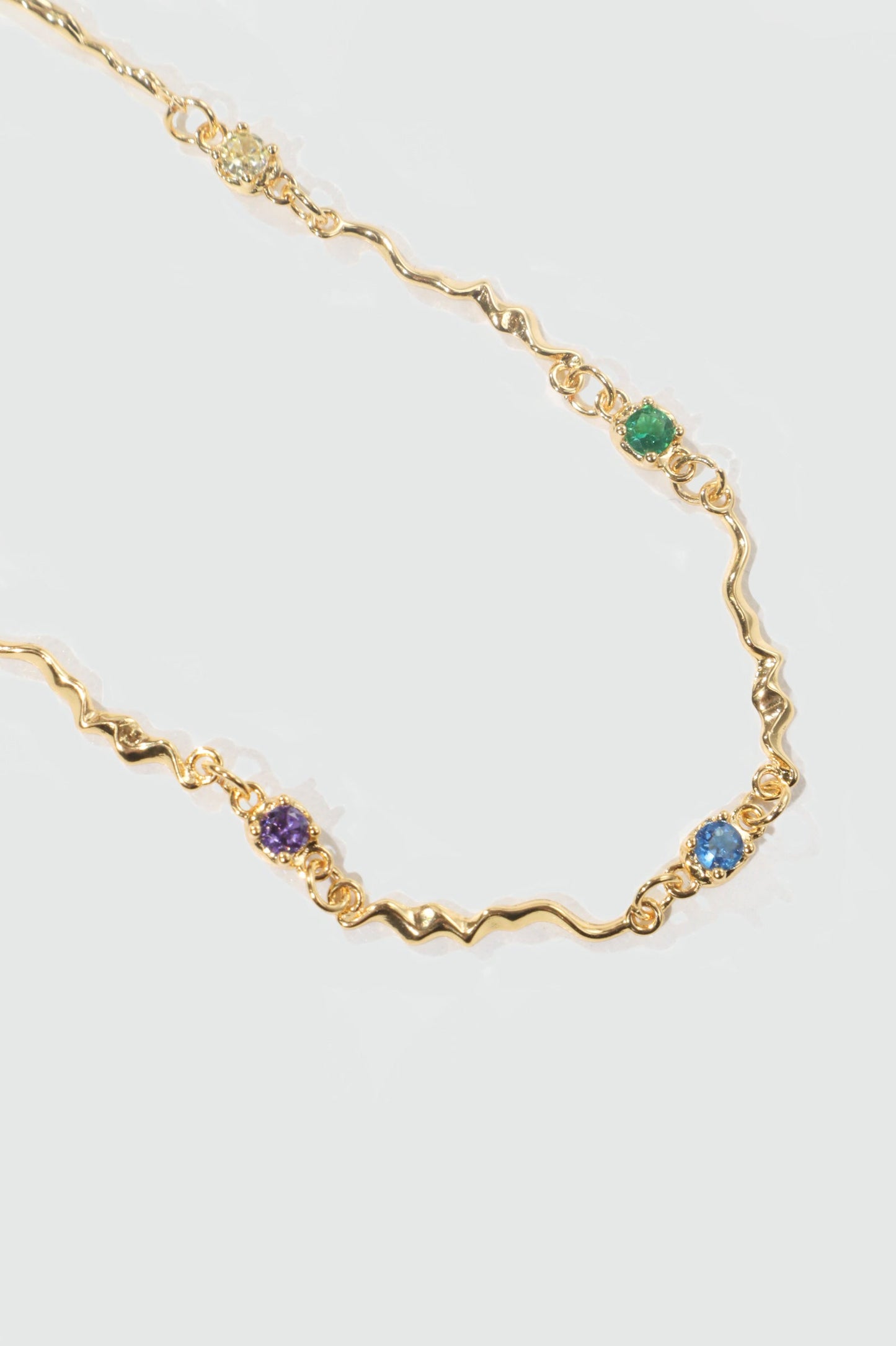 18K Real Gold Plated Multi Color Gem Wave Necklace