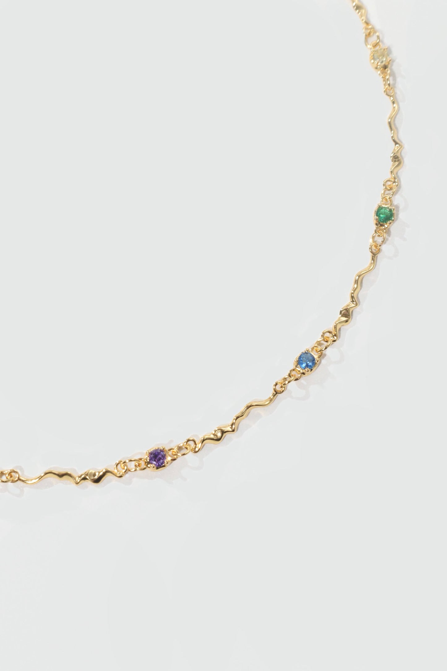 18K Real Gold Plated Multi Color Gem Wave Necklace