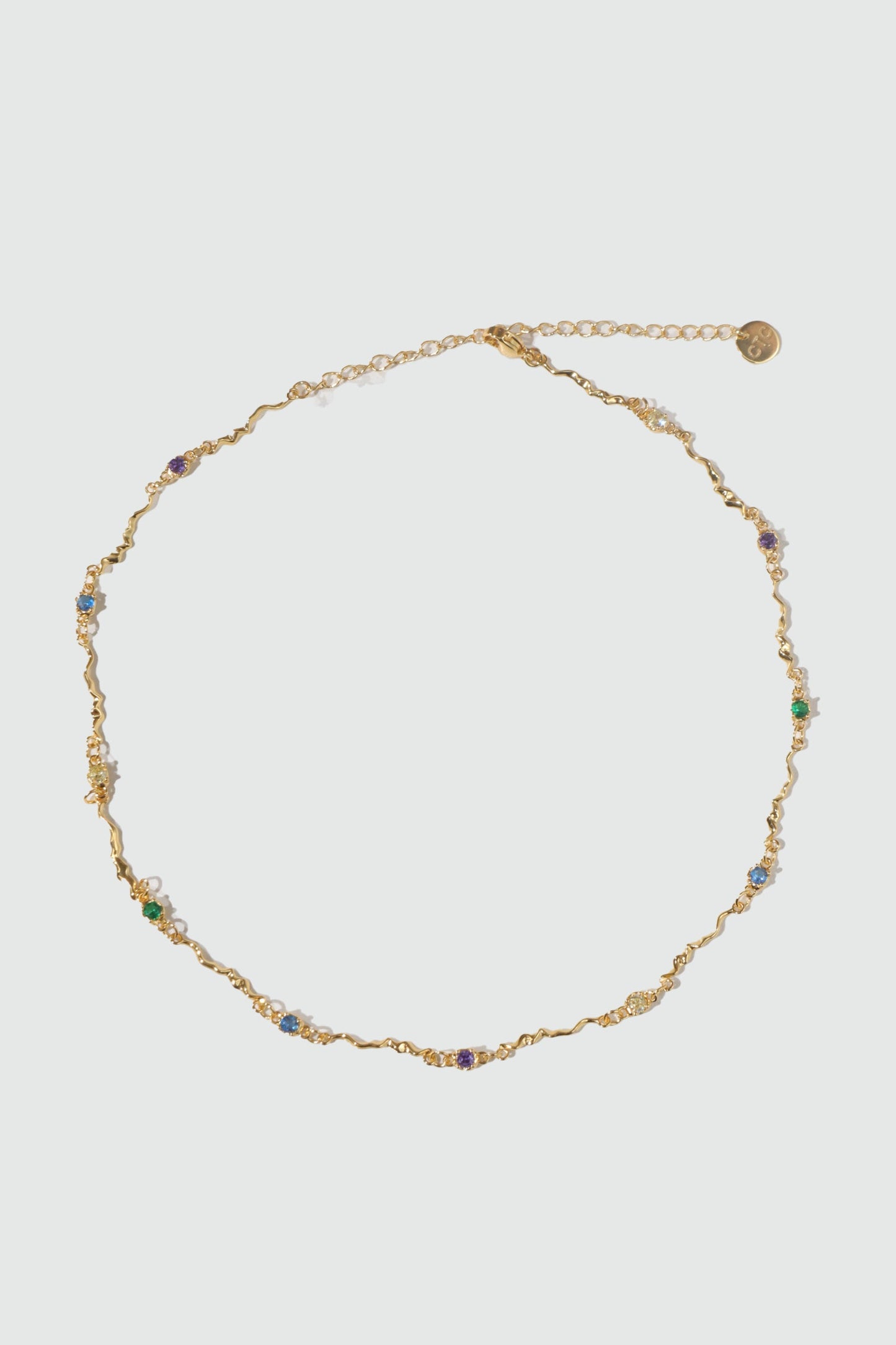 18K Real Gold Plated Multi Color Gem Wave Necklace