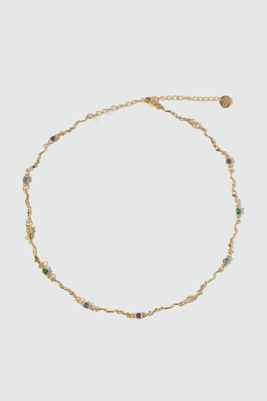 18K Real Gold Plated Multi Color Gem Wave Necklace