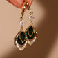 14K Real Gold Plated Green Gem Droplet Earrings