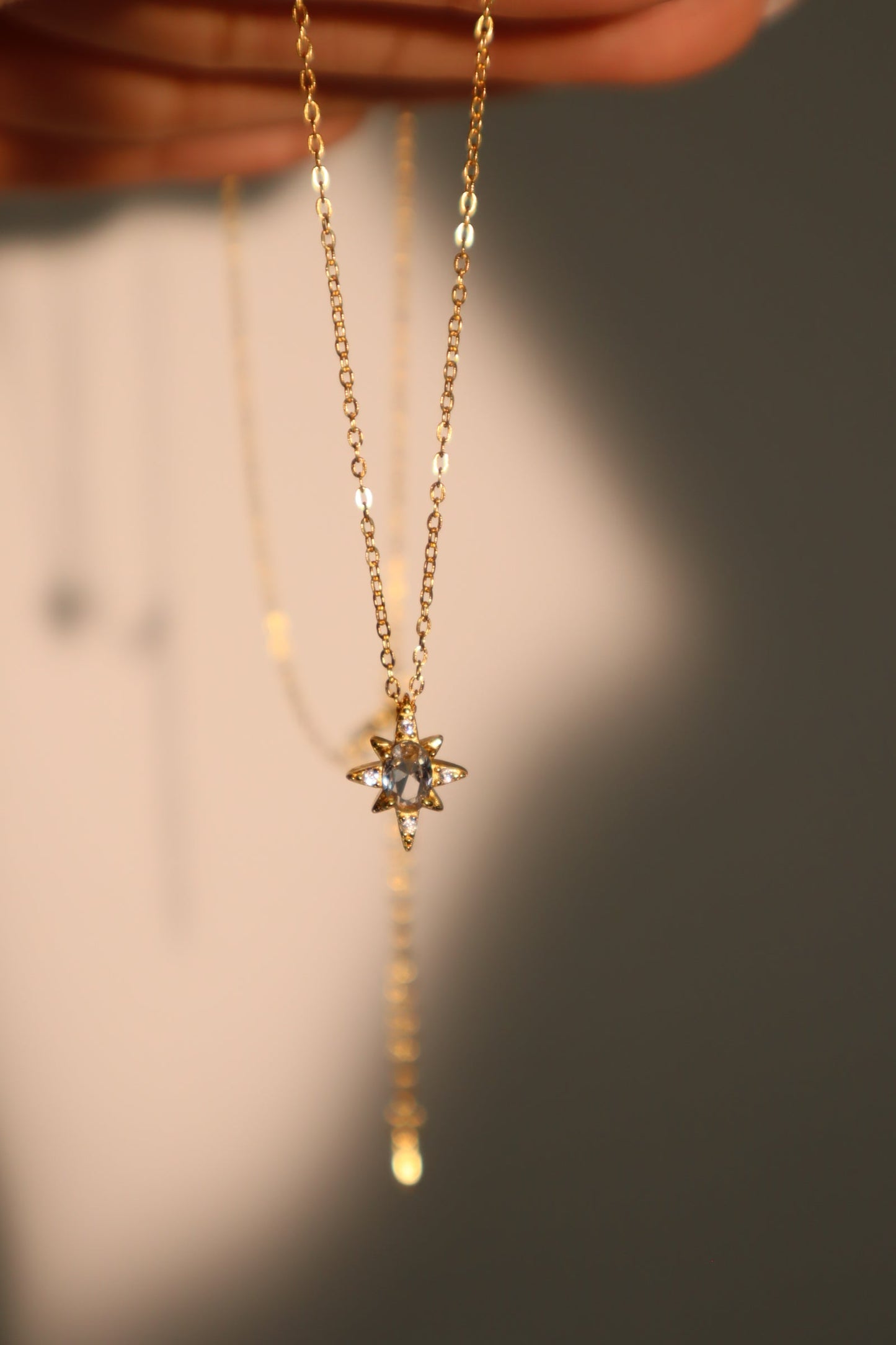 18K Gold Vermeil Blue Gem Pole Star Necklace
