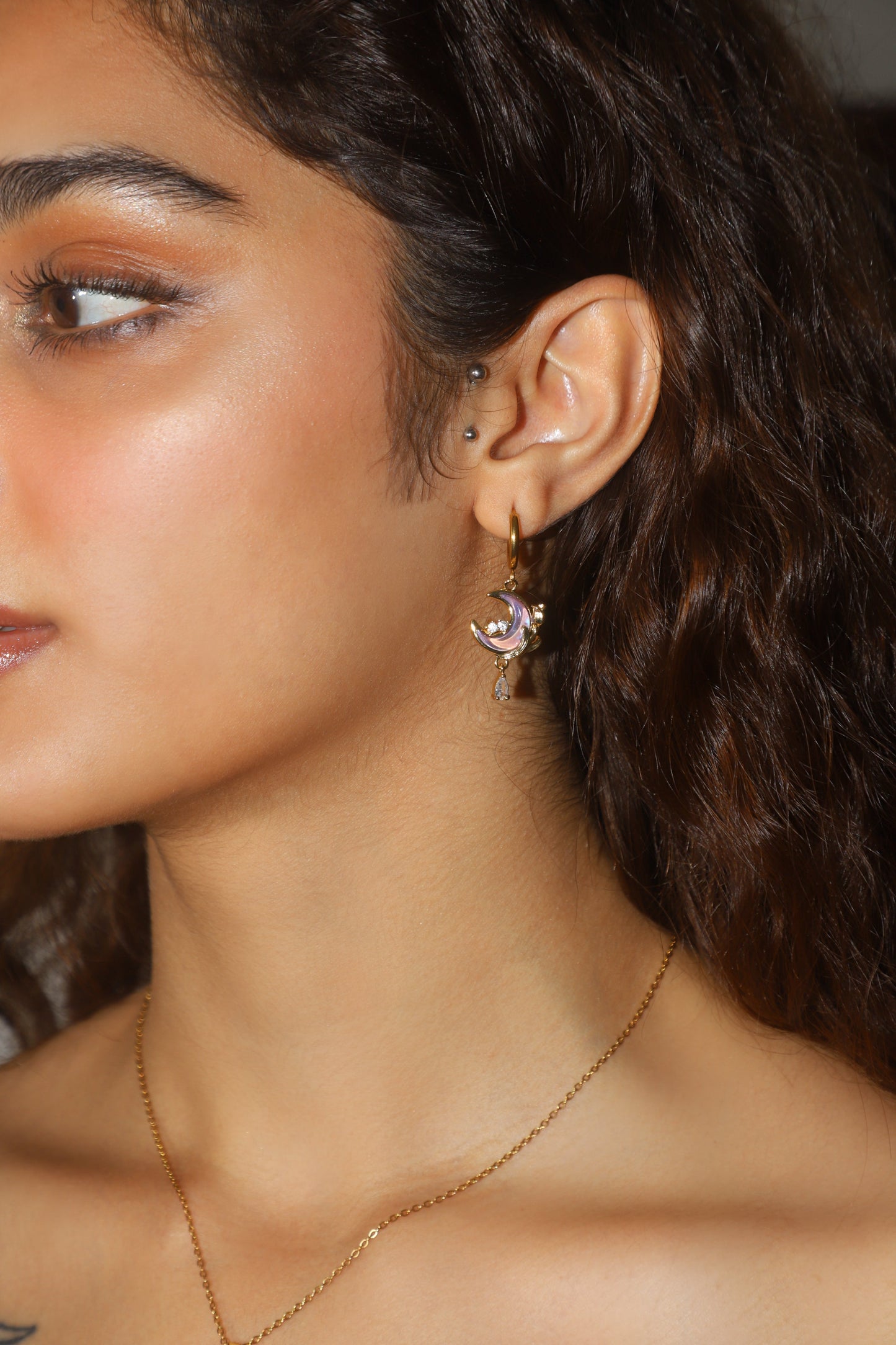 18K Real Gold Plated Moonstone Rose Moon Earrings (Pre-order)