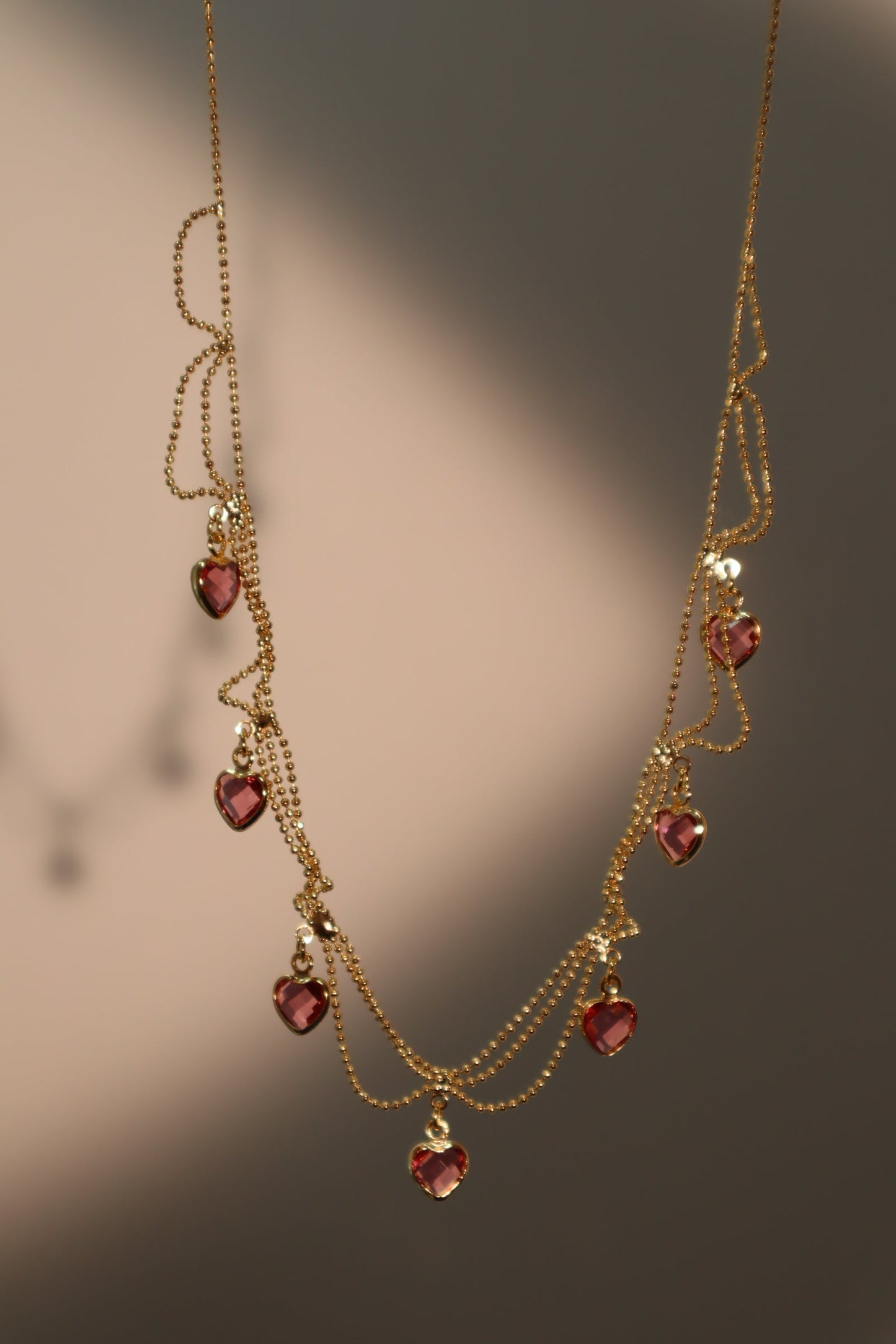 14K Real Gold Plated Double Layer Pink Heart Necklace