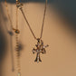 14K Real Gold Plated Double Diamond Cross Necklace