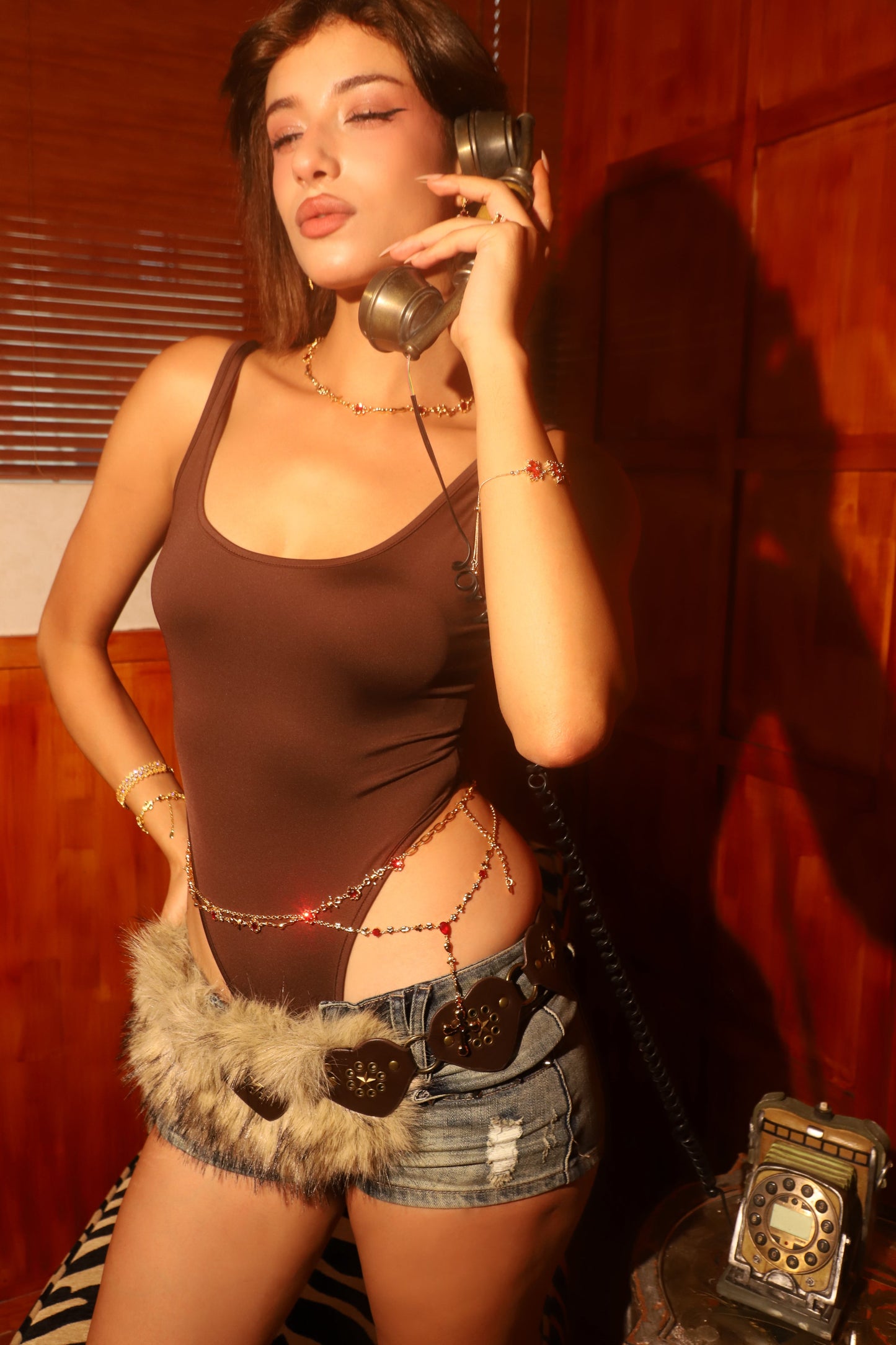 18K Real Gold Plated Multi Red Gem Twist Necklace