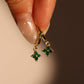 18K Real Gold Plated Green Gem Lucky Leaf Hoop Earrings