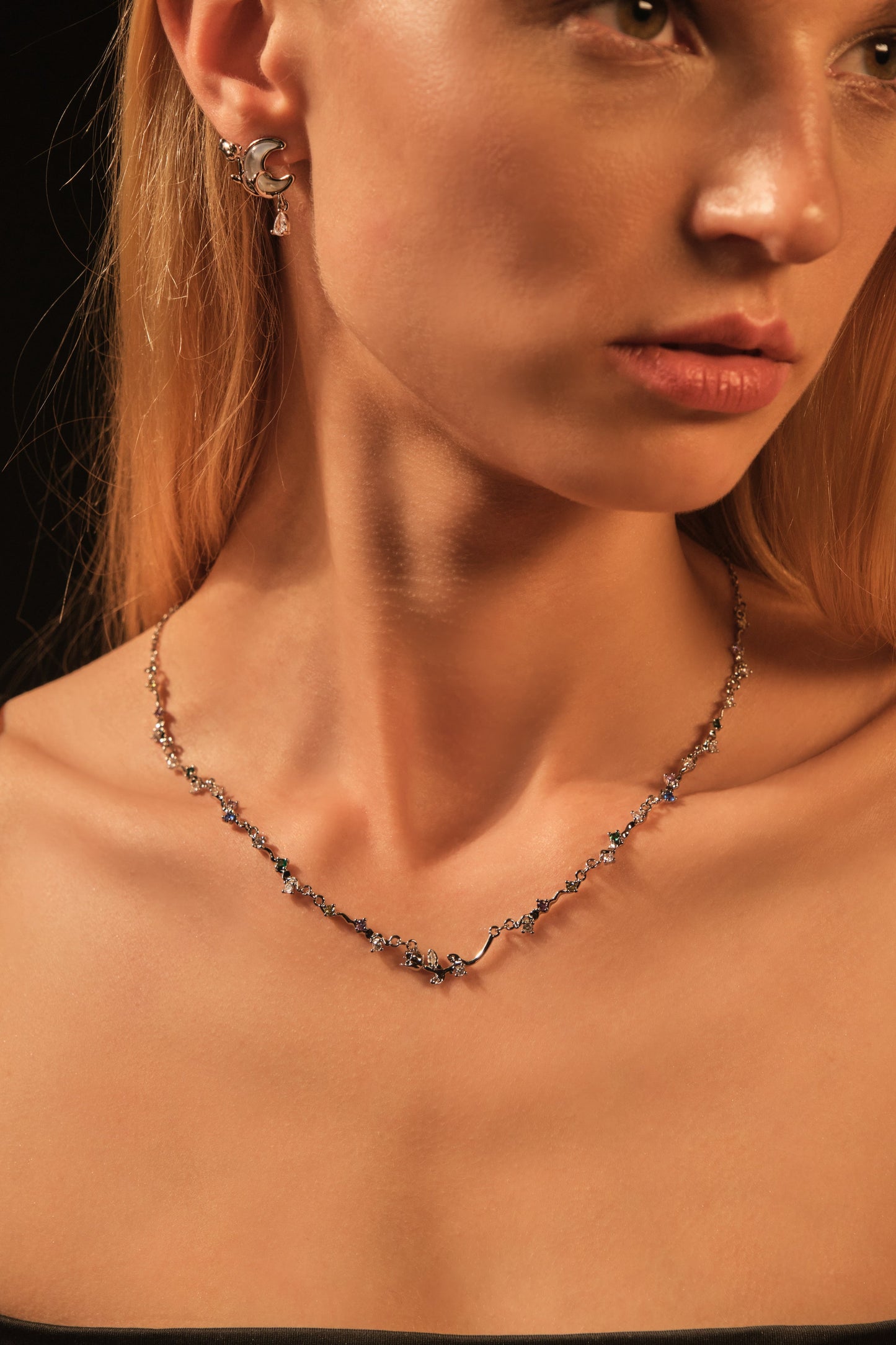 Platinum Plated Moon Star Earrings