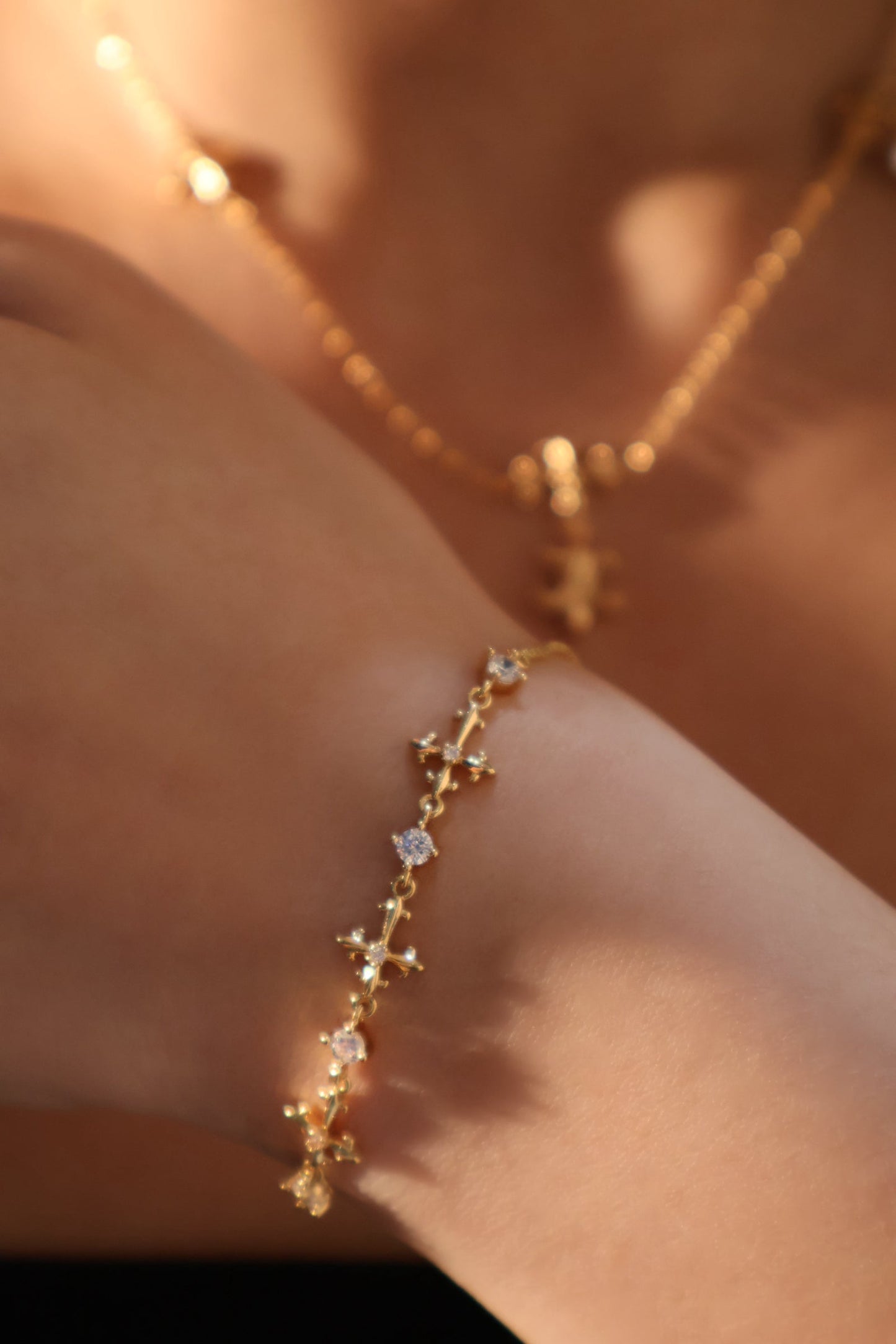 18K Real Gold Plated Multi Diamond Cross Bracelet