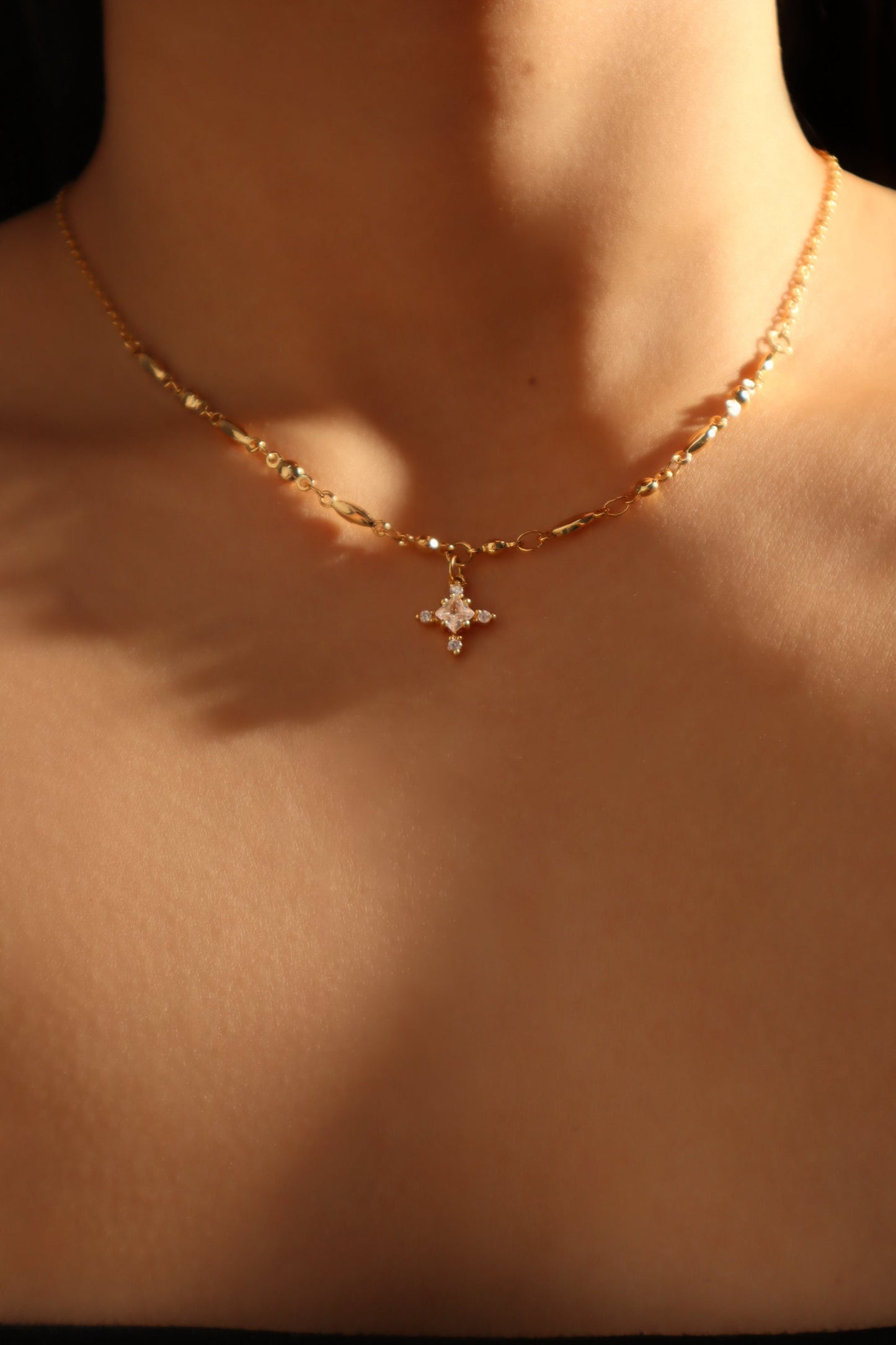 18K Real Gold Plated Diamond Cross Pendant Necklace