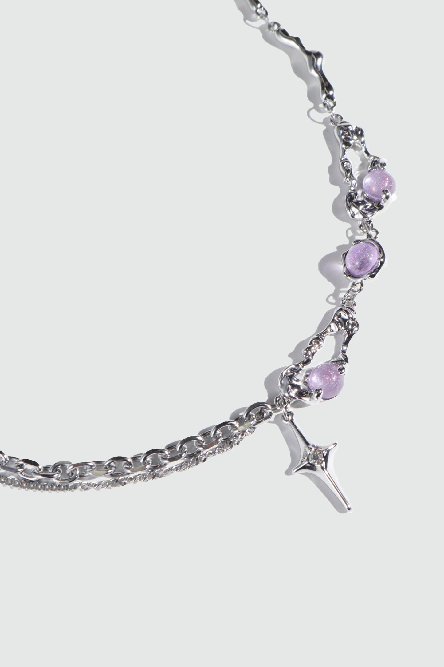 Platinum Plated Purple Glitter Gem Star Necklace