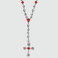 Platinum Plated Red Gem Cross Lariat Necklace