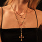 18K Real Gold Plated Red Gem Cross Lariat Necklace