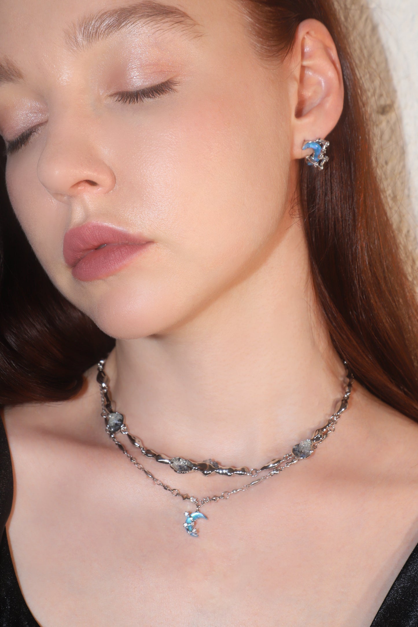 Platinum Plated Blue Crystal Necklace