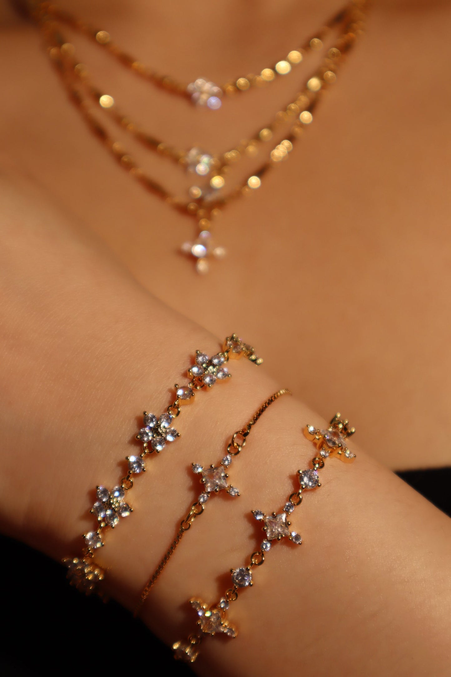 18K Real Gold Plated 3 in 1 Diamond Cross Bracelet