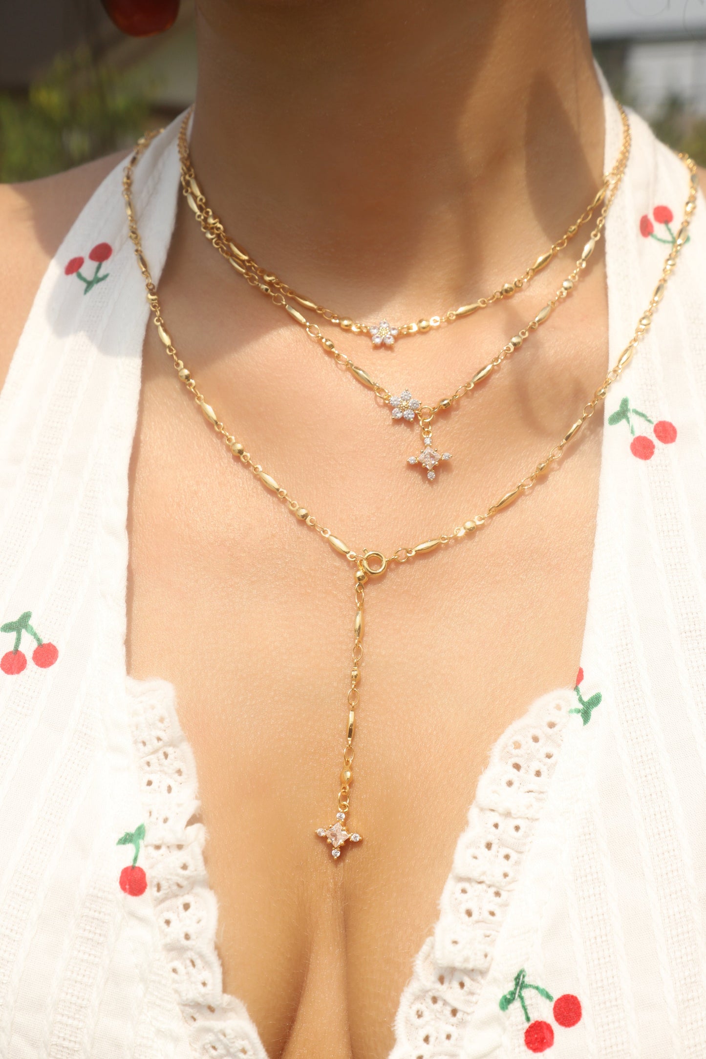18K Real Gold Plated Diamond Cross Lariat Long Necklace