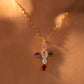 18K Gold Stainless Steel Color Gemstones Cross Necklace