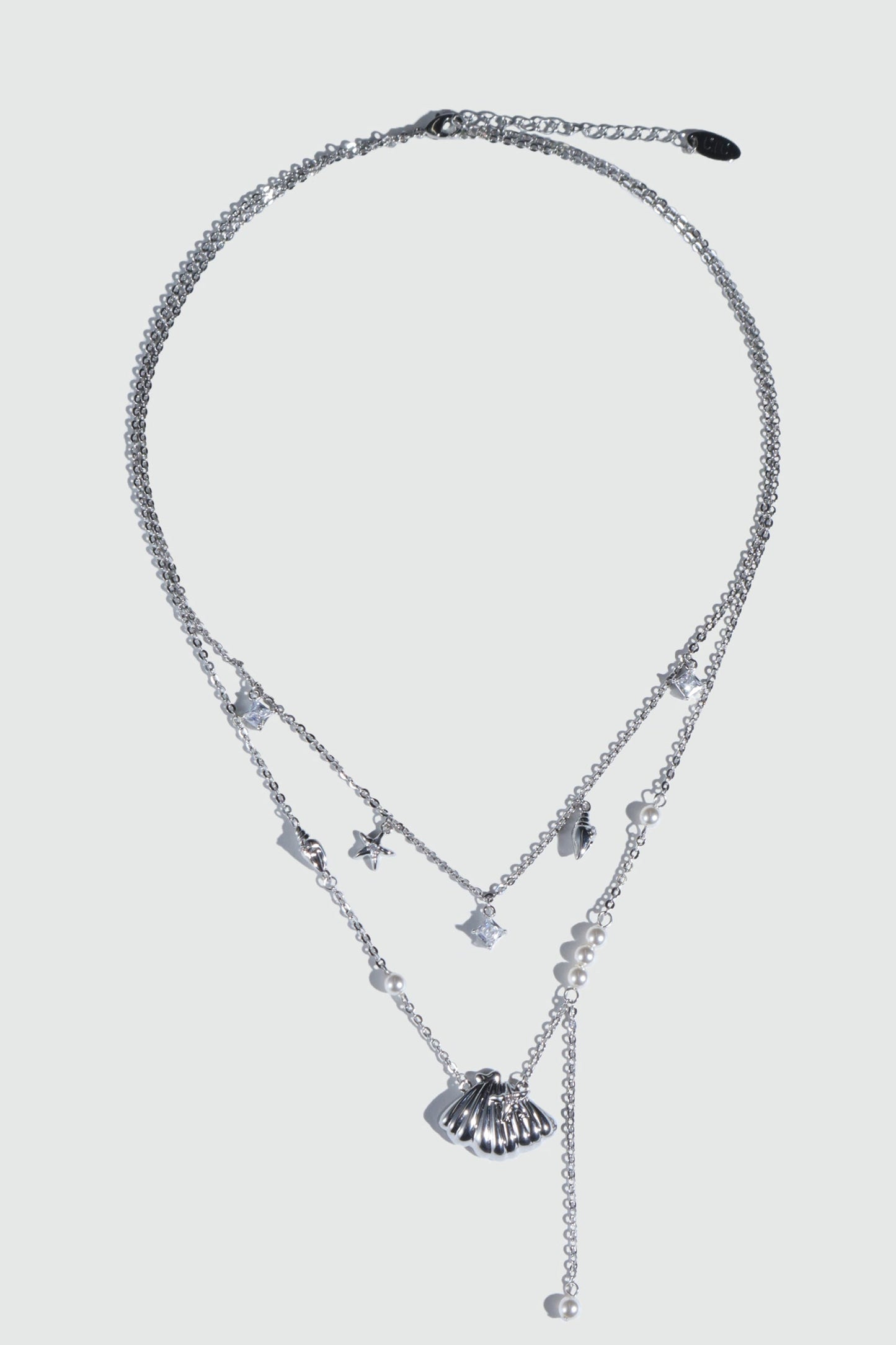 Platinum Plated Shell Starfish Pearls Layer Necklace