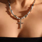 Glowing Pearl Cross Necklace