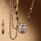 Platinum Plated Diamond Moonstone Moon Necklace