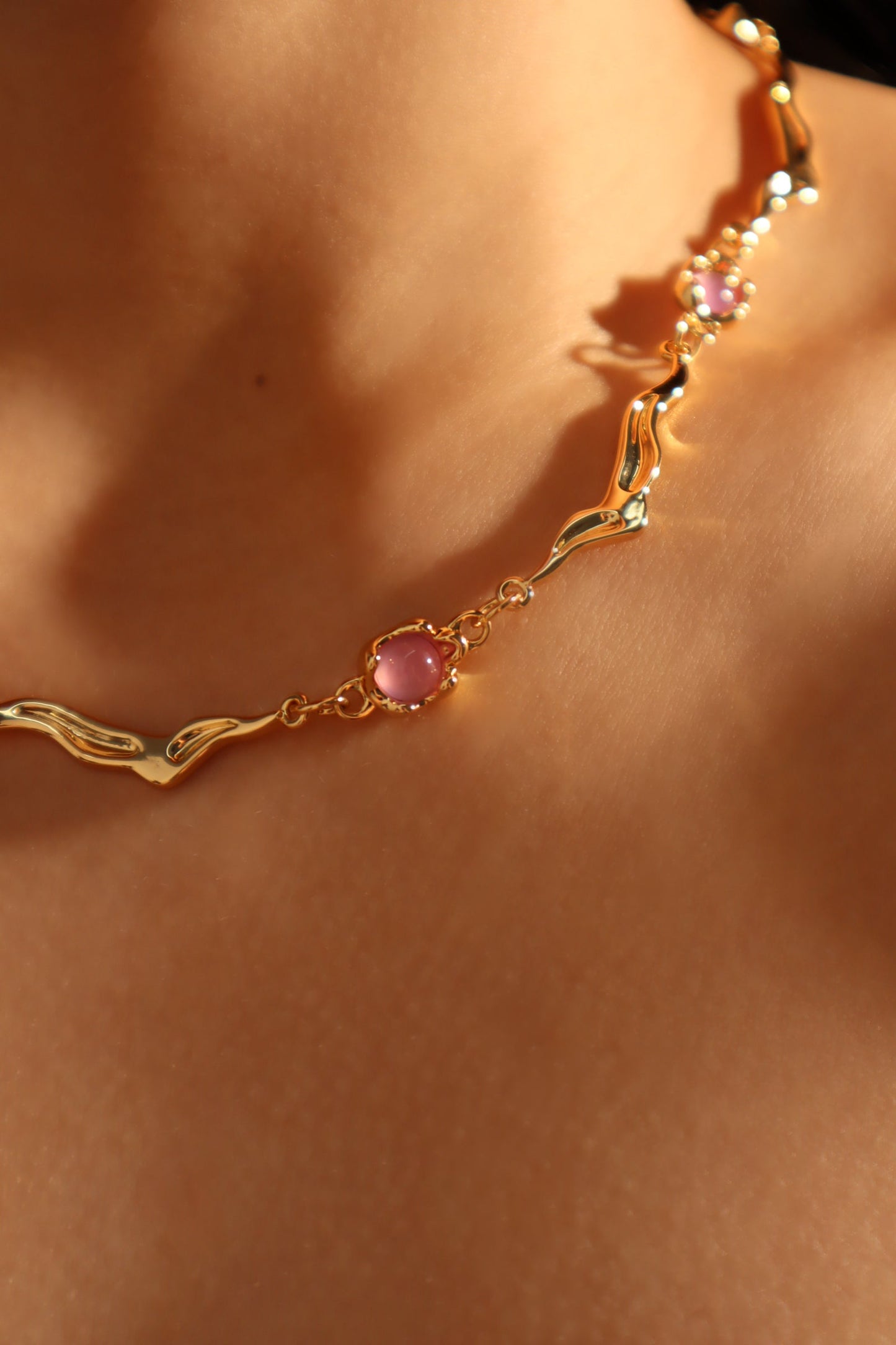 18K Real Gold Plated Multi Purple Opal Wave Necklace