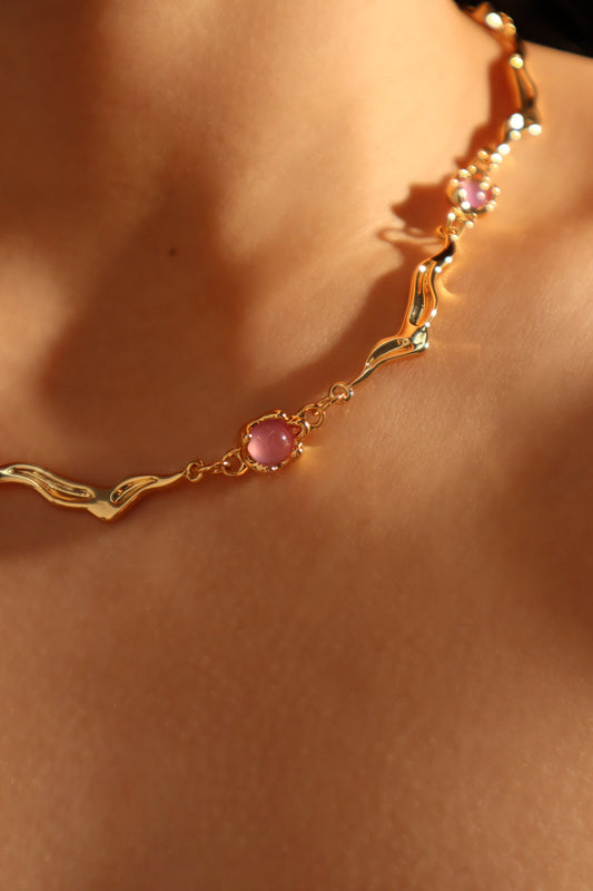 18K Real Gold Plated Multi Purple Opal Wave Necklace