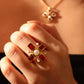18K Gold Stainless Steel Red Cross Pearl Ring
