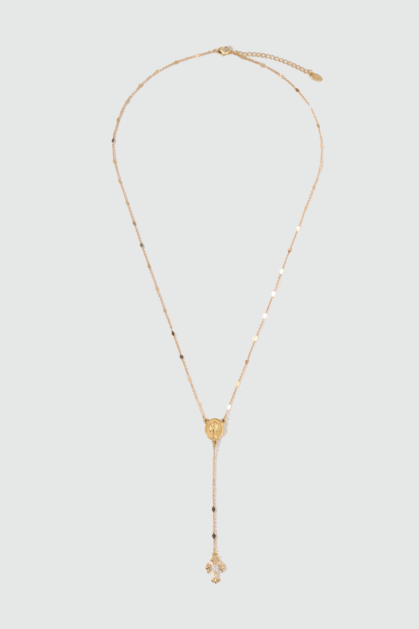 18K Real Gold Plated Cross Lariat Long Necklace