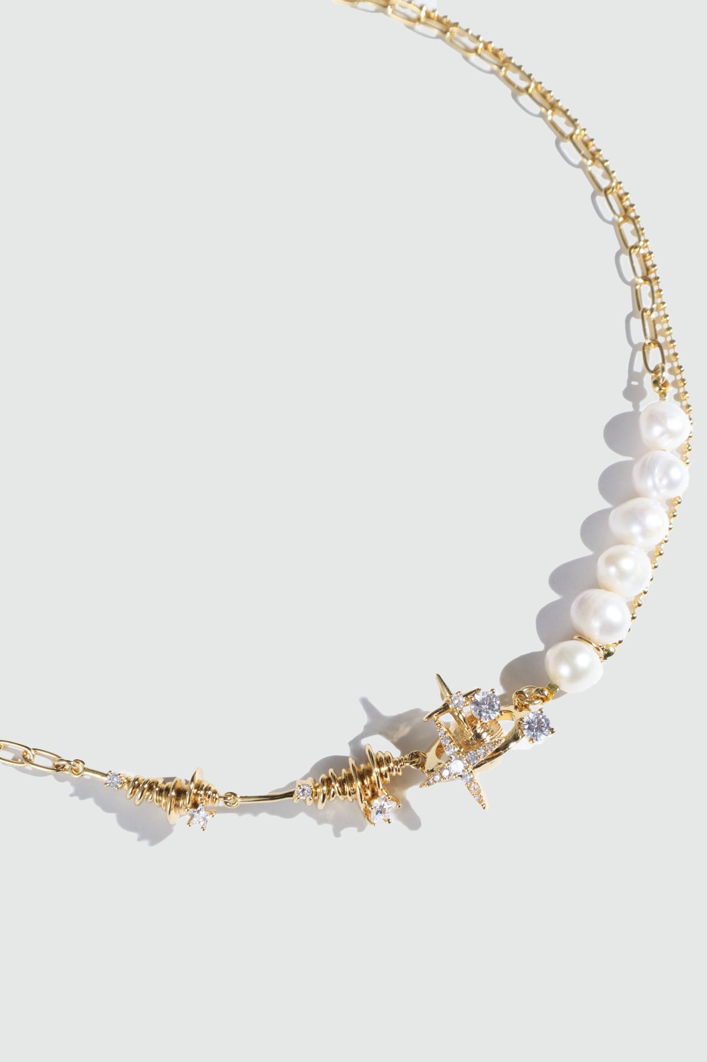 18K Real Gold Plated Diamond Saturn Star Pearl Necklace