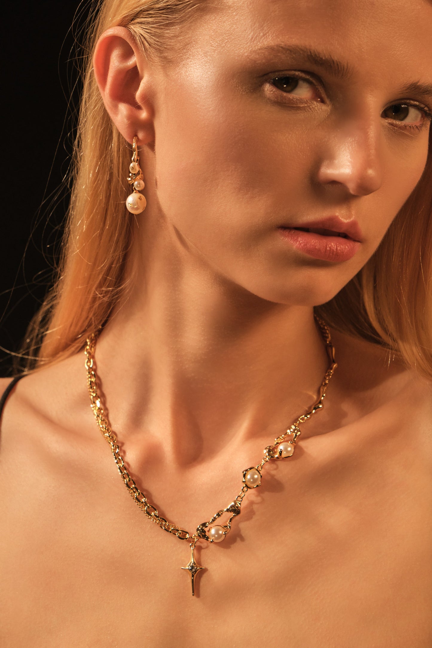 18K Real Gold Plated Pearl Star Necklace