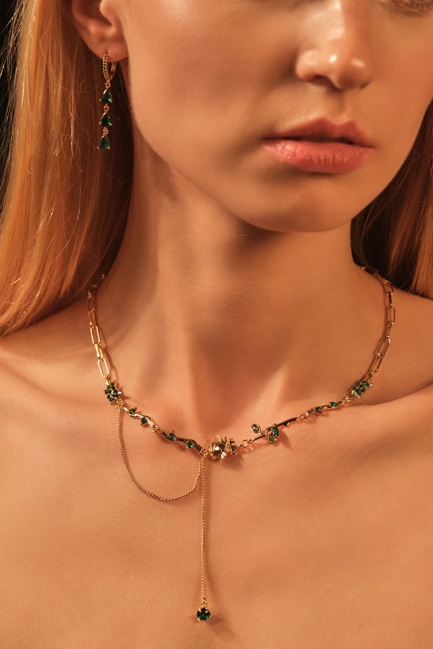 18K Real Gold Plated Green Gem Water Drop Earrings