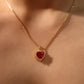 18K Real Gold Plated Red Gem Diamond Heart Necklace