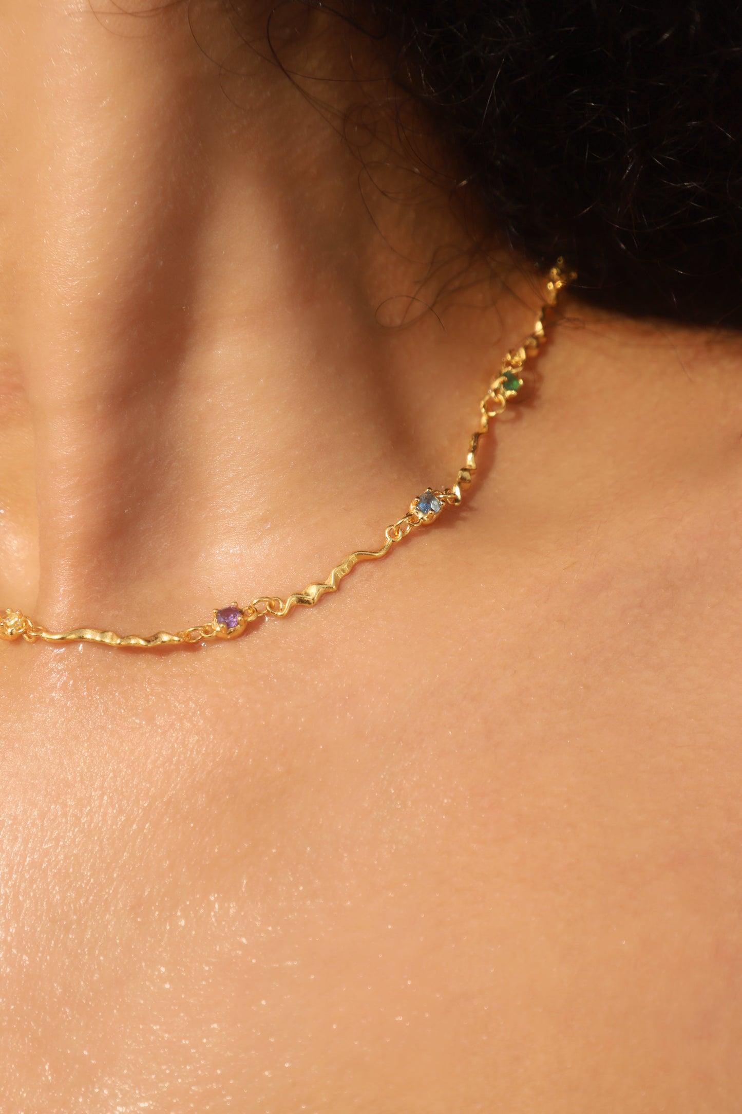 18K Real Gold Plated Multi Color Gem Wave Necklace