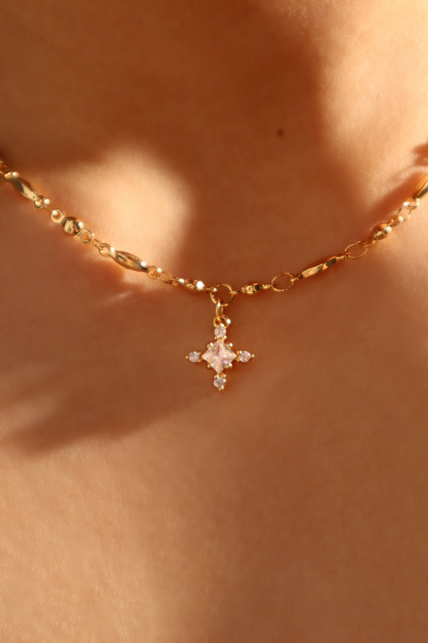 18K Real Gold Plated Diamond Cross Pendant Necklace