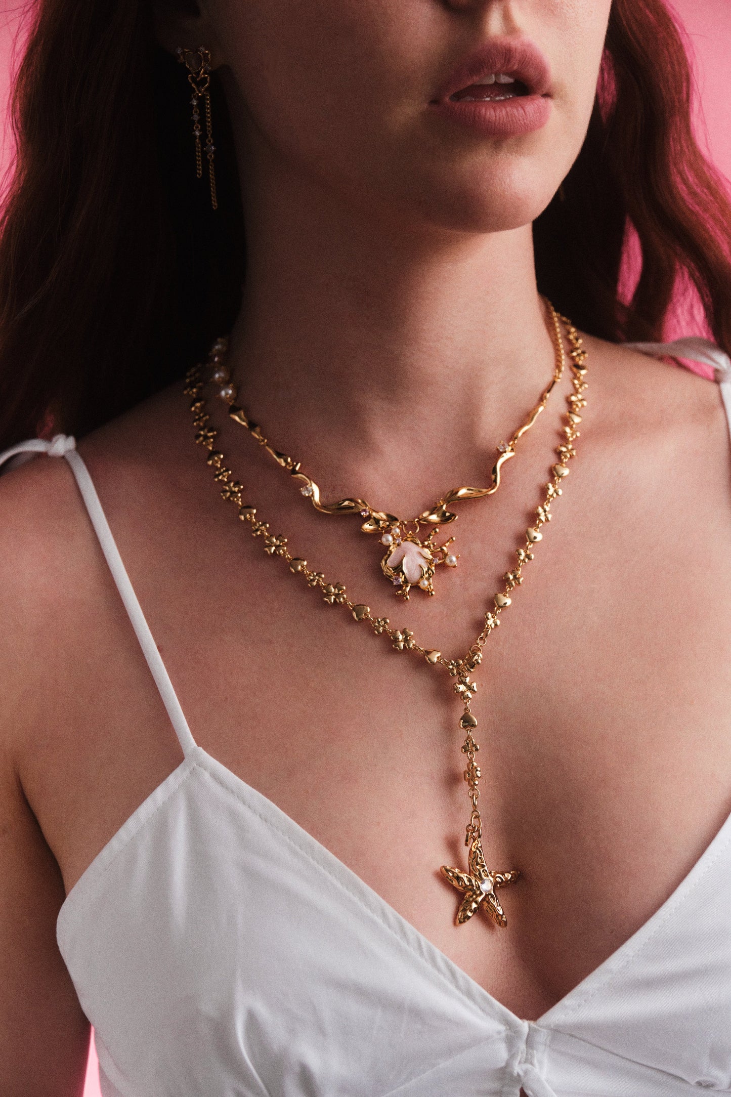 18K Real Gold Plated Diamond Starfish Necklace