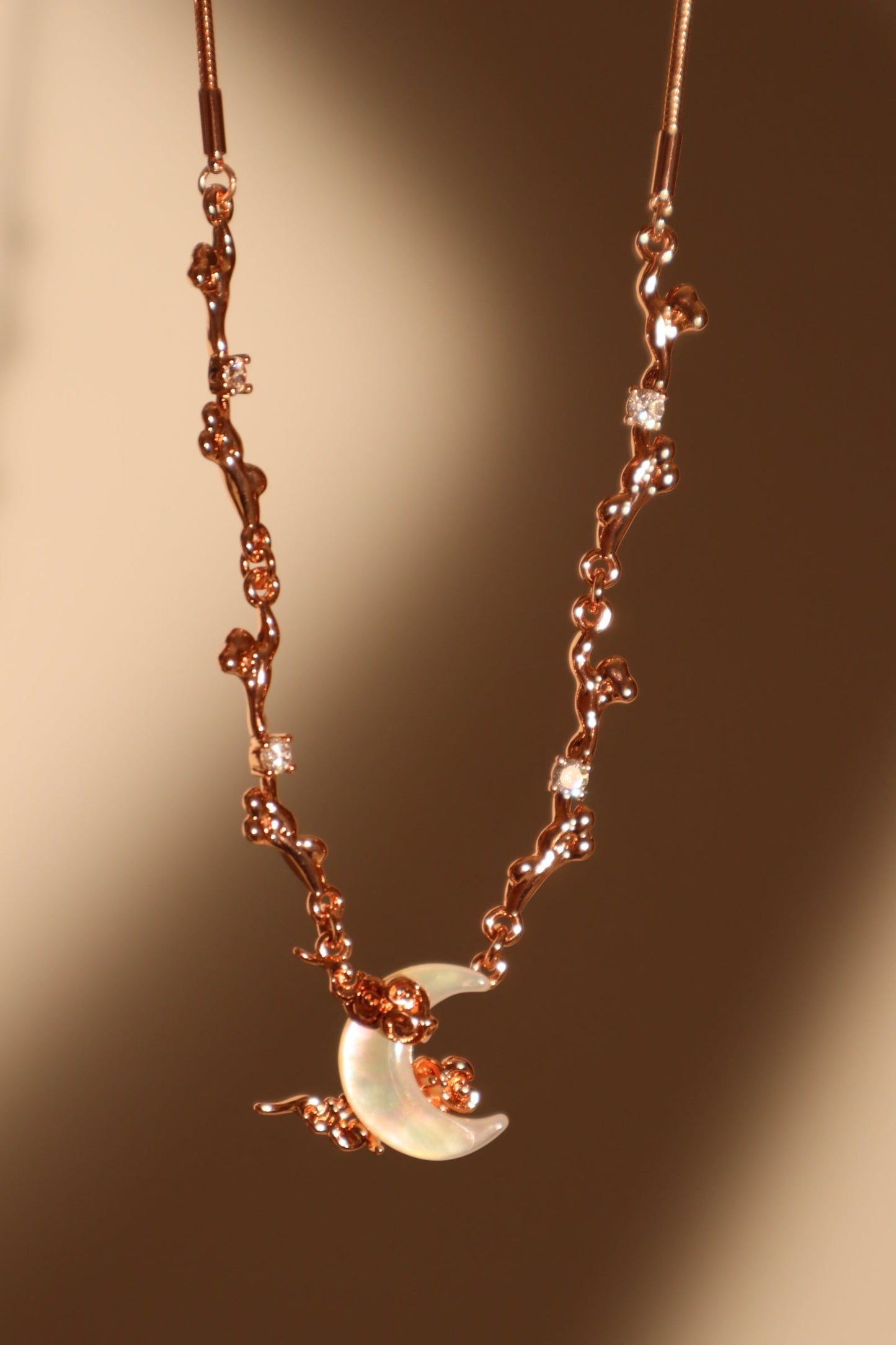 18K Rose Gold Plated Diamonds Natural Shell Moon Necklace