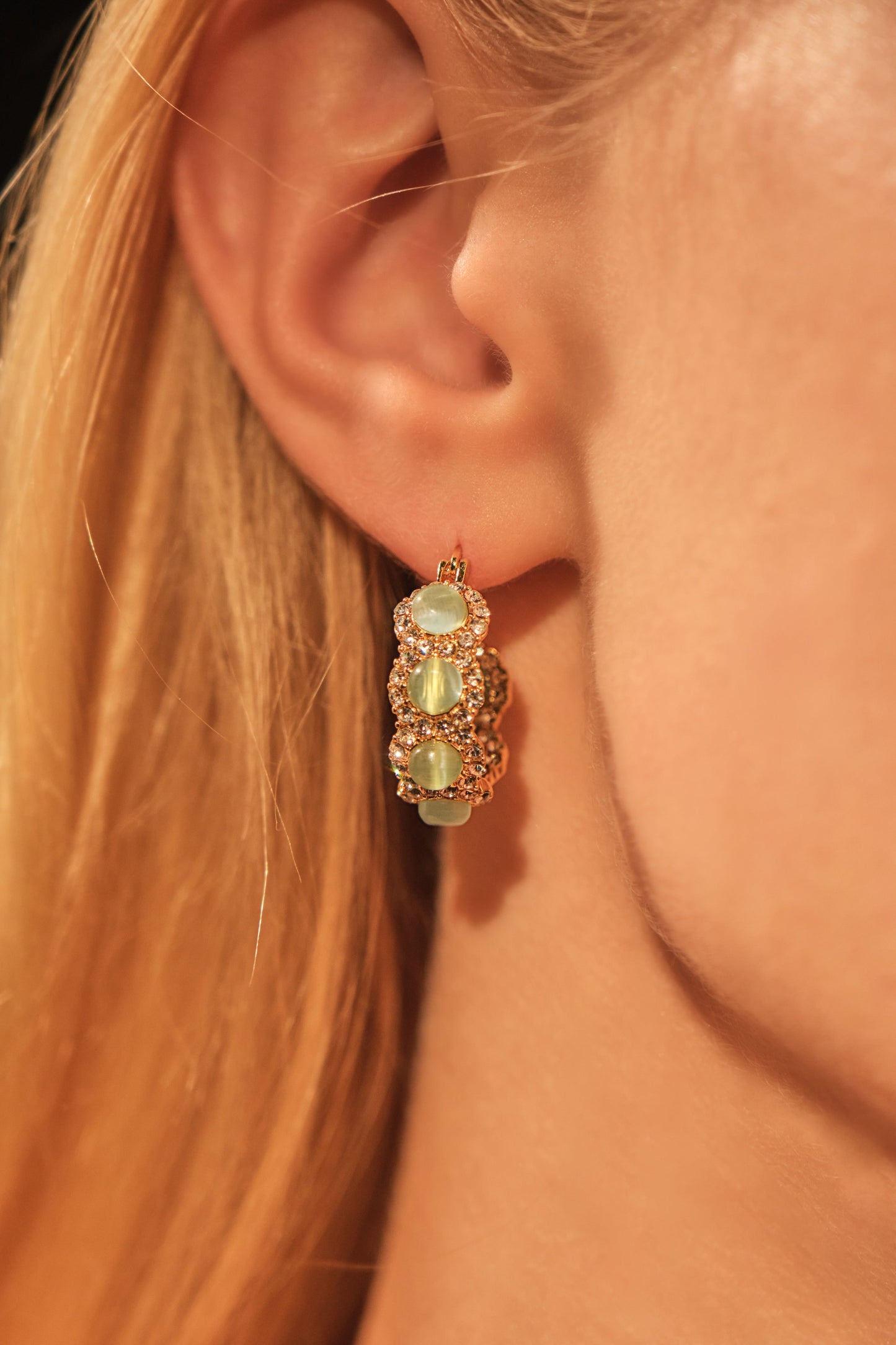 18K Real Gold Plated Green Opal Hoop Earrings