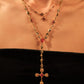 18K Real Gold Plated Red Gem Cross Lariat Necklace
