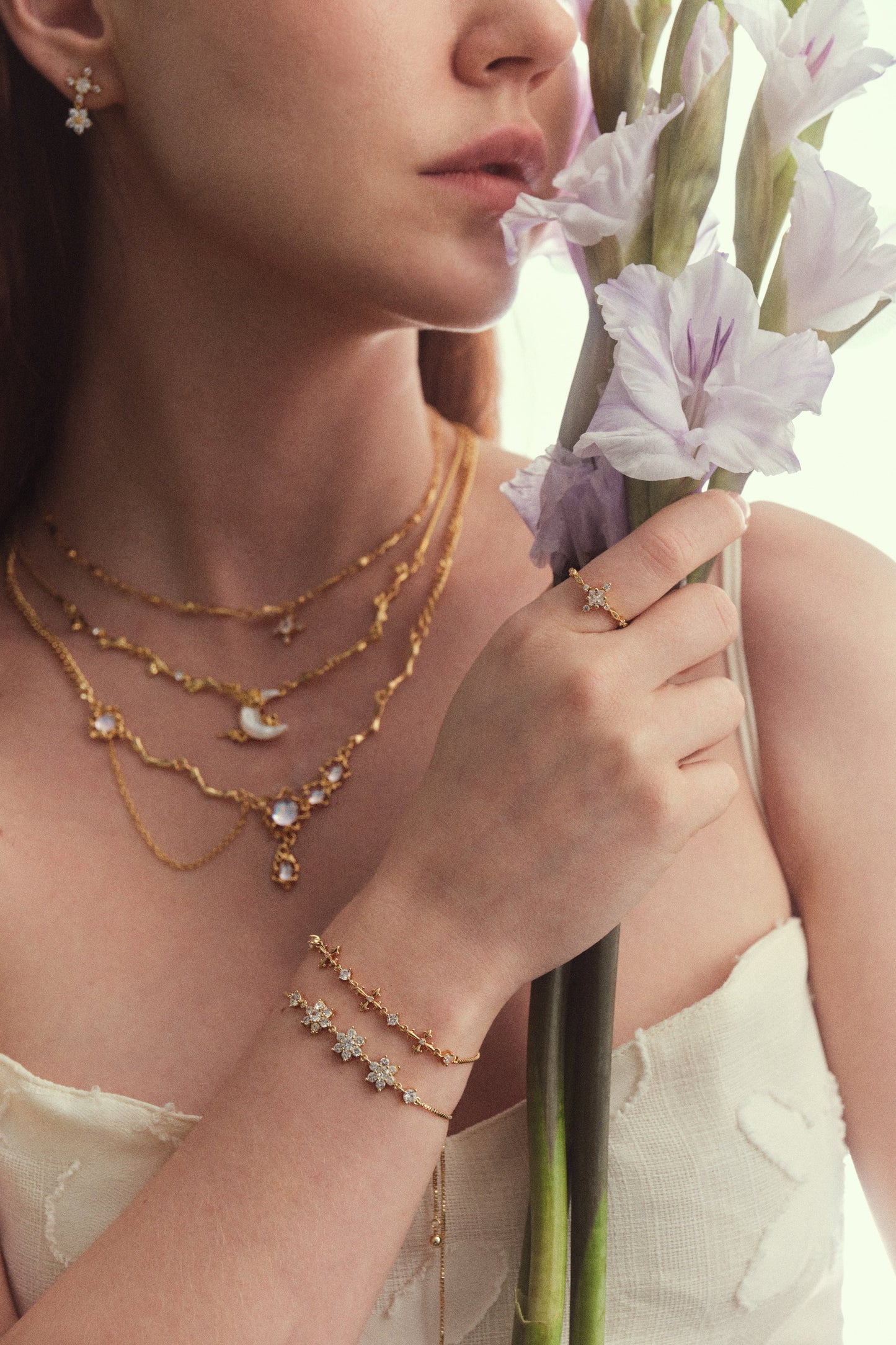 18K Real Gold Plated Moonstone Dangle Necklace