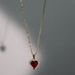 18K Real Gold Plated Red Gem Diamond Heart Necklace