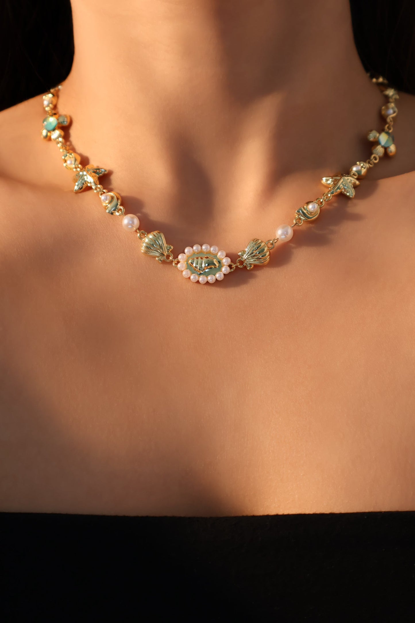 18K Real Gold Plated Mermaid Sea Shell Necklace