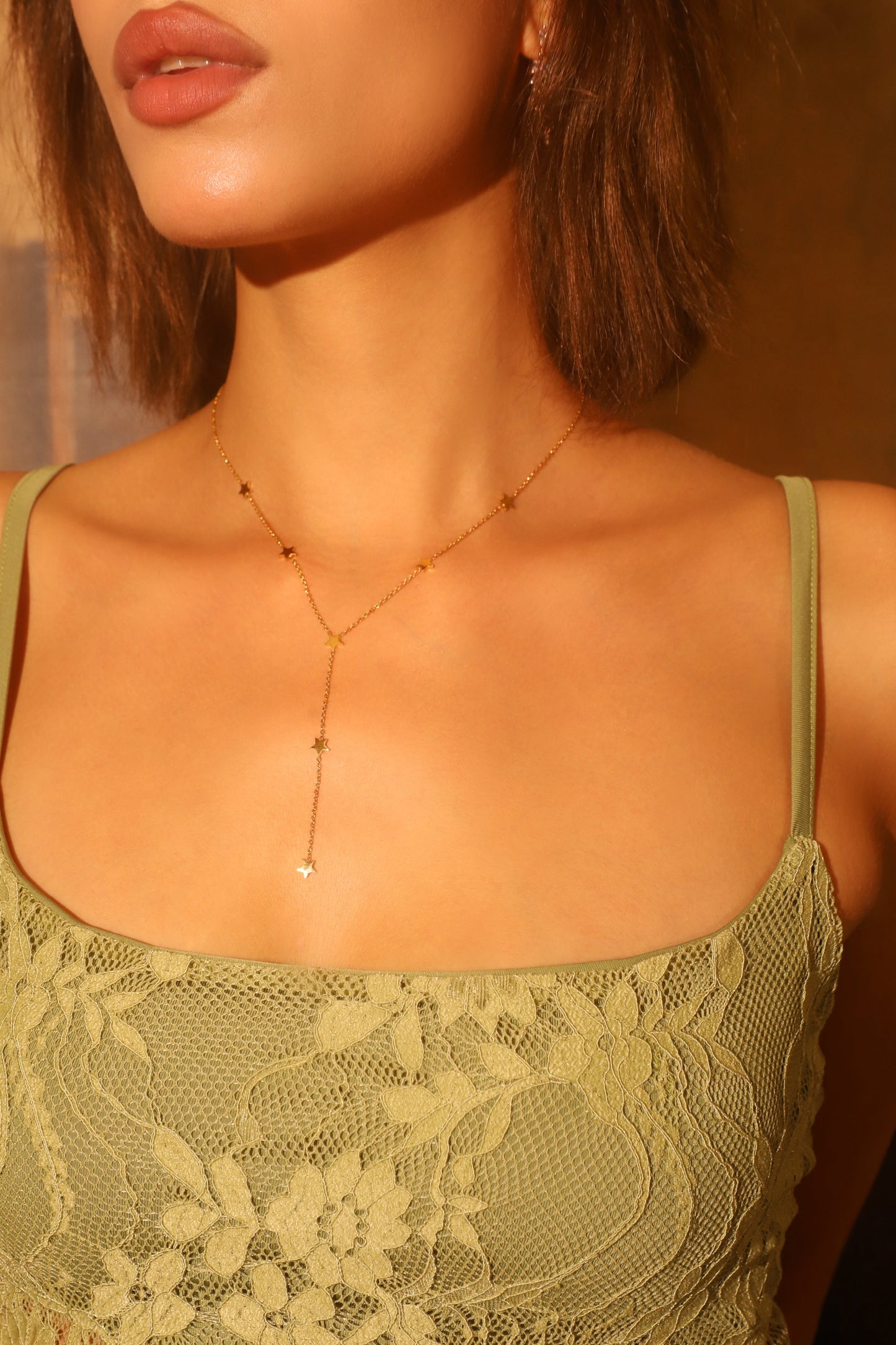 18K Gold Stainless Steel Multi Star Lariat Necklace