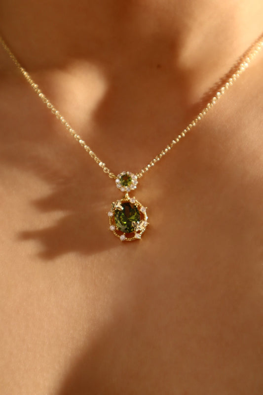 14K Real Gold Plated Emerald Butterfly Necklace