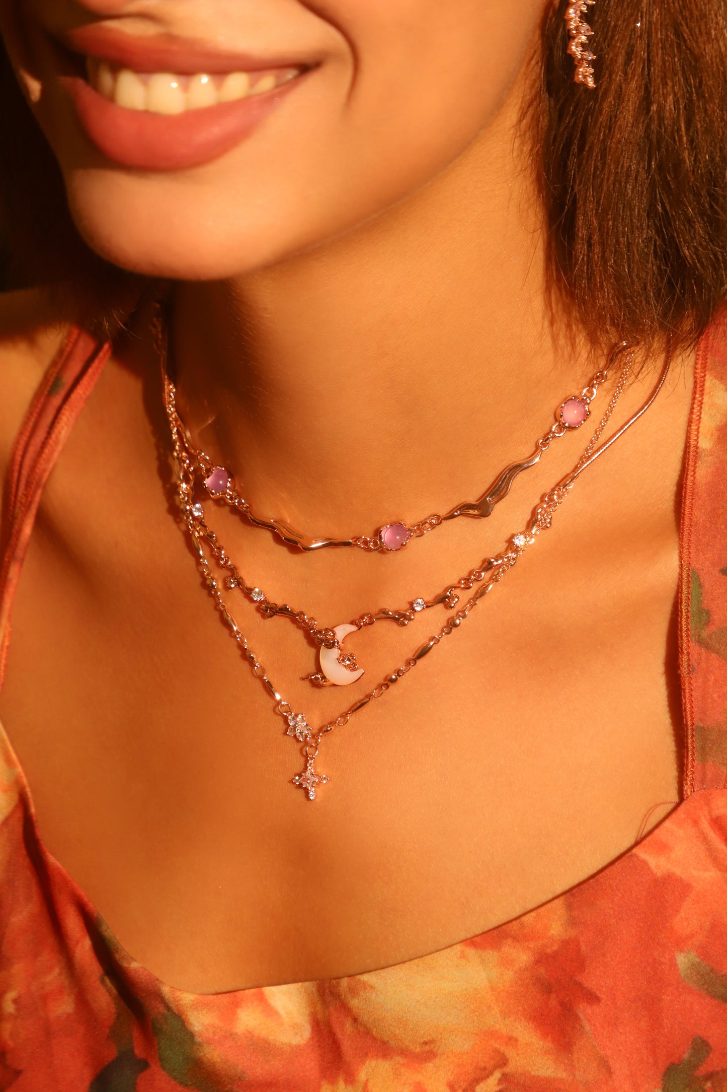 18K Rose Gold Plated Diamonds Natural Shell Moon Necklace